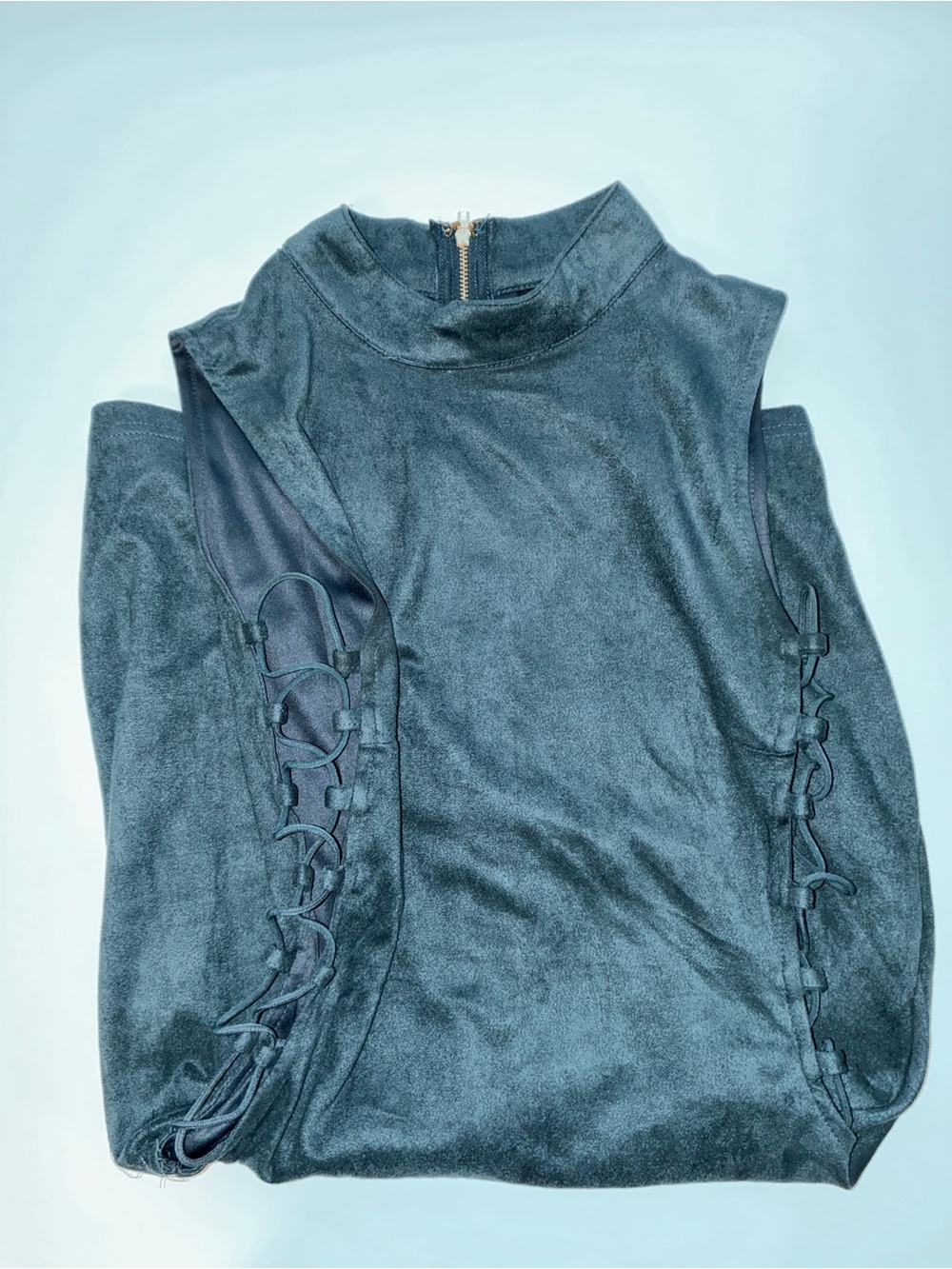 Dark teal suede mini dress